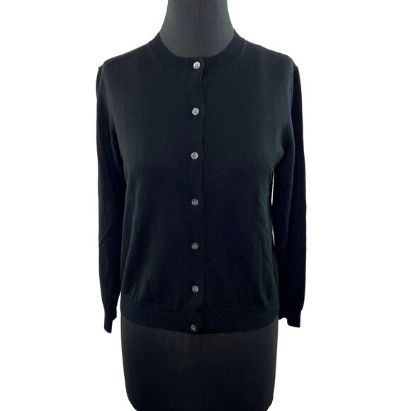 BURBERRY Uniform Black Long Sleeve Round Neck Button-Down Wool Cardigan Size M - Picture 1 of 6